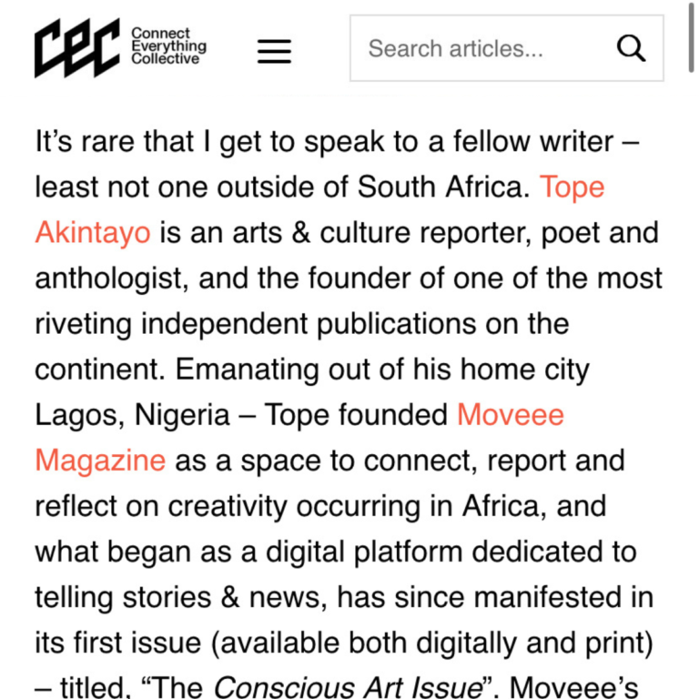 Read more about the article Storytelling for the Contemporary Human Experience with Moveee Magazine Founder Tope Akintayo